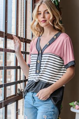 PLUS SOLID AND STRIPE TOP