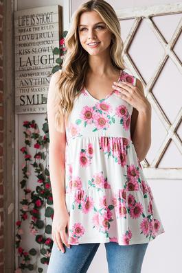 FLORAL BABYDOLL TOP WITH SHIRRING