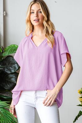 PLUS FRILL COLLAR SOLID FLARE TOP