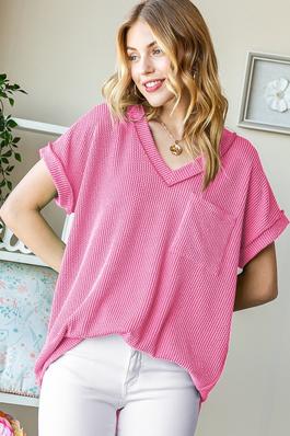 PLUS DOLMAN SLEEVE SOLID RIBBED TOP