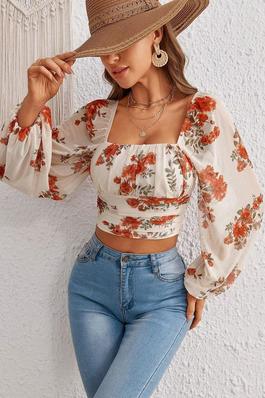 VCAY WOMEN S FLOWER PRINTED PLEATED SHIRT