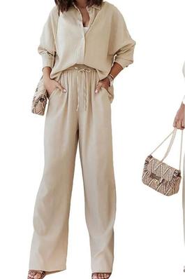 LONG SLEEVE BUTTON DOWN SHIRT AND WIDE LEG PANTS