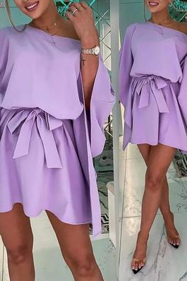 BATWING SLEEVE BELTED CASUAL DRESS