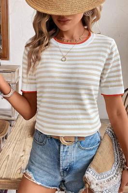 FRENCHY STRIPED PATTERN KNIT TOP