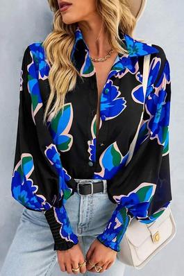 FLORAL PRINT LANTERN SLEEVE BUTTONED TOP