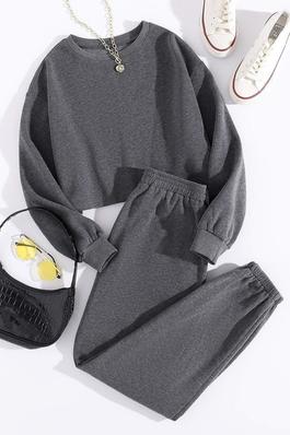 THERMAL LINED SOLID SWEATSHIRT WITH SWEATPANTS