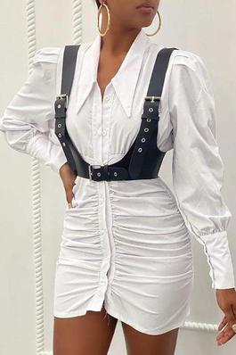 RUCHED BUTTONED LONG SLEEVE SHIRT WITH CORSET