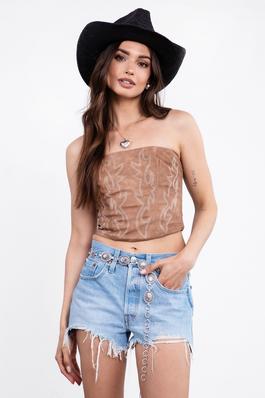 Vegan Leather Embroidered Western Corset Top
