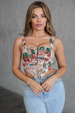 Tapestry floral print corset top