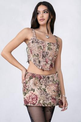 Tapestry Floral Print Corset Top