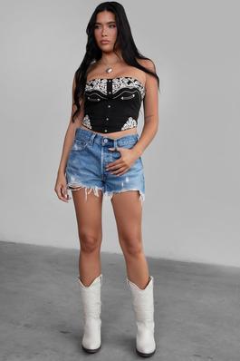 MONTANA Embroidered Suede Bustier Top