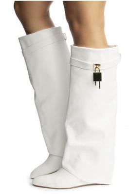WOMENS KNEE HIGH GOLD LOCK FOLD OVER WEDGE BOOTS