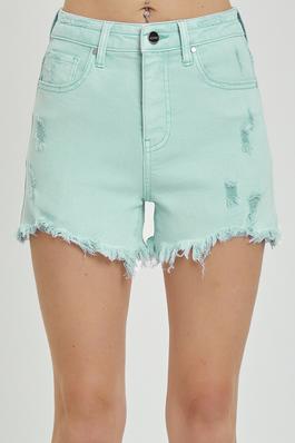 PLUS SIZE HIGH RISE DISTRESSED DETAIL SHORTS