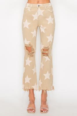 HIGH RISE STAR PRINTED STRAIGHT PANTS