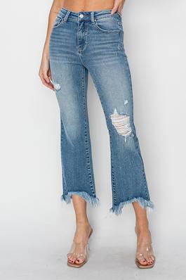 PLUS SIZE HIGH RISE FRAY HEM ANKLE BOOTCUT JEANS
