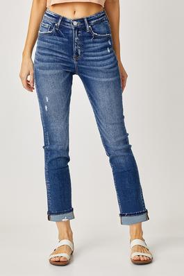 PLUS SIZE HIGH-RISE CUFFED STRAIGHT JEANS