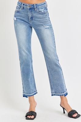 MID RISE-ANKLE STRAIGHT-UNEVEN RELEASED HEM JEANS