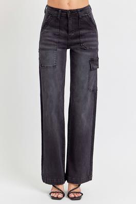 PLUS SIZE HIGH RISE-WIDE-CARGO POCKET JEANS