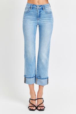 HIGH RISE ANKLE STRAIGHT CUFFED JEANS
