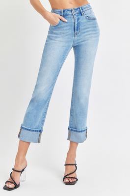 PLUS SIZE HIGH RISE ANKLE STRAIGHT CUFFED JEANS