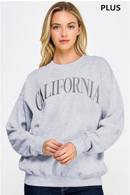 PLUS BASIC FLEECE RELAXED FIT OVERSIZED CREW NECK SWEATSHIRT WITH CALIFORNIA EMBROIDERY