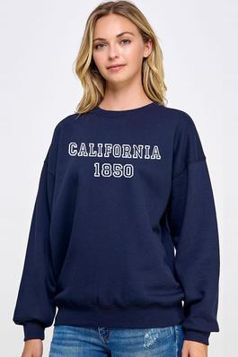 BASIC FLEECE RELAXED FIT OVERSIZED CREW NECK SWEATSHIRT WITH CALIFORNIA 1850 EMBROIDERY