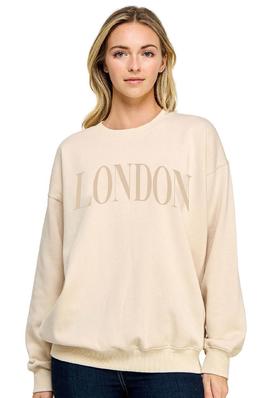BASIC FLEECE RELAXED FIT OVERSIZED CREW NECK SWEATSHIRT WITH LONDON EMBROIDERY