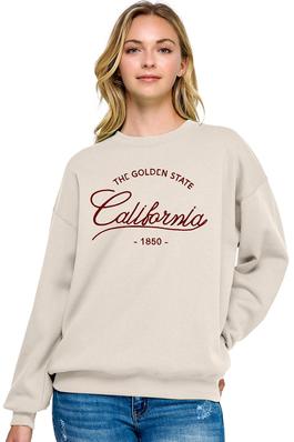 BASIC FLEECE RELAXED FIT OVERSIZED CREW NECK SWEATSHIRT WITH CALIFORNIA EMBROIDERY