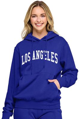 FLEECE RELAX FIT PULLOVER HOODIE WITH LOS ANGELES PRINT