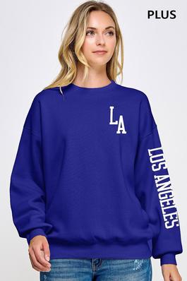 PLUS BASIC FLEECE RELAXED FIT OVERSIZED CREW NECK SWEATSHIRT WITH LOS ANGELES PATCH