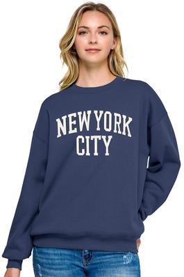 BASIC FLEECE RELAXED FIT OVERSIZED CREW NECK SWEATSHIRT WITH 'NEW YORK CITY' PATCH