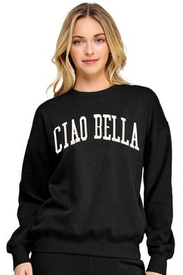 FLEECE BASIC RELAXED FIT CREW NECK SWEATSHIRT WITH CIAO BELLA EMBROIDERY