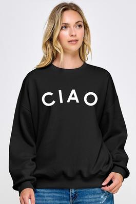 FLEECE BASIC RELAXED FIT CREW NECK SWEATSHIRT WITH CIAO PRINT