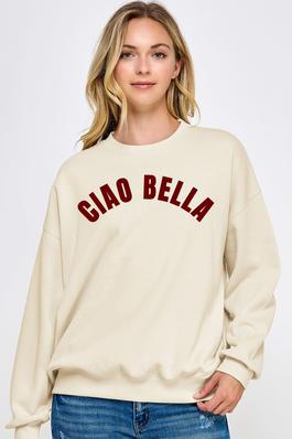 FLEECE BASIC RELAXED FIT CREW NECK SWEATSHIRT WITH CIAO BELLA PRINT