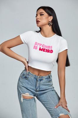 Printed Round Neck Cropped Tops