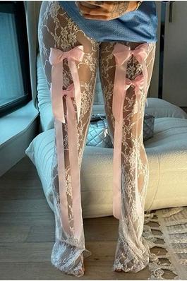 Lace see through bow pants