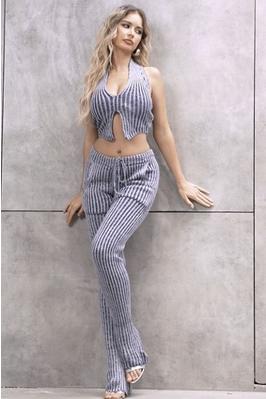 Sexy knit vest bell bottoms two-piece set
