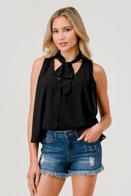Sleeveless top with front ribbon detail