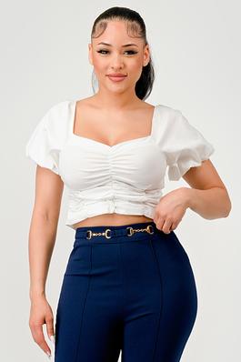 Solid Sweetheart Neck Shirred Front Top
