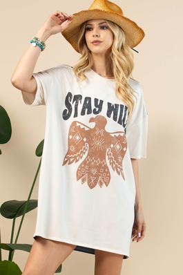 Stay Wild Denim Contrast T-shirt Dress