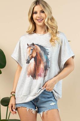 Horse Graphic Relaxed Fit Short Sleeve Top