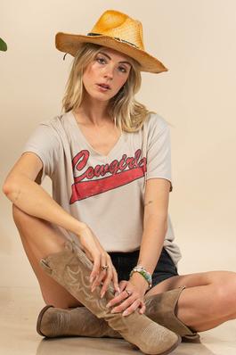 Cowgirl Graphic V Neck Short Sleeve T-shirt 