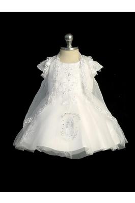 Baptism Dress with See Through Lace Sleeve