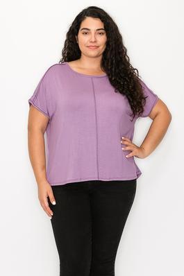 PLUS SIZE SHORT SLEEVES SOLID COLOR TUNIC TOP