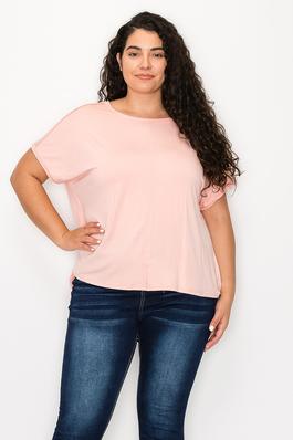 PLUS SIZE SHORT SLEEVES SOLID COLOR TUNIC TOP