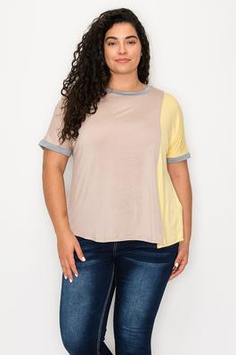 PLUS SIZE SHORT SLEEVES CONTRAST TUNIC TOP