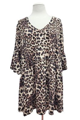 Plus size V neck ruffle sleeves leopard print tunic top