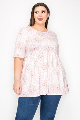 Extra Plus size shirred flower print top