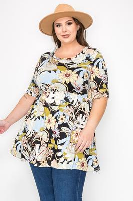 Extra Plus size shirred flower print top