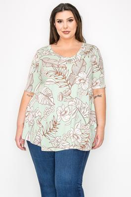 PLUS SIZE V-NECK SHORT SLEEVES TUNIC TOP